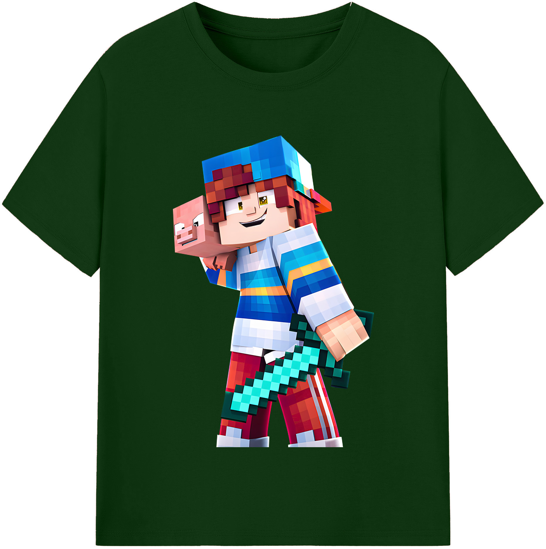 （画像用） マインクラフト ブロックの世界 Minecraft MC Block world 綿100％半袖Tシャツ（フロントプリント）